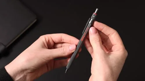 Rotring ▫️ 600 Portaminas | Mina HB 0,5 mm | Portaminas com corpo totalmente metalizado | Cor cinzenta escura | Punho estriado antiderrapante e corpo hexagonal 2
