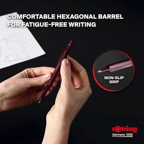 Rotring ▫️ Caneta esferográfica 600 | Ponta média | Tinta preta | Corpo totalmente metalizado | Cor escura | Punho estriado antiderrapante e corpo hexagonal | Recarregável 5