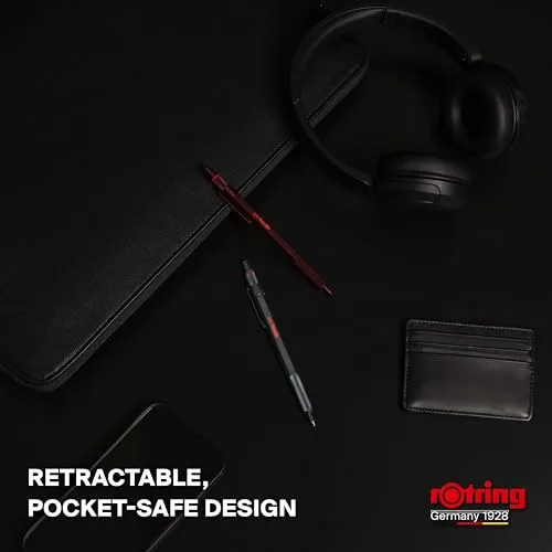 Rotring ▫️ Caneta esferográfica 600 | Ponta média | Tinta preta | Corpo totalmente metalizado | Cor escura | Punho estriado antiderrapante e corpo hexagonal | Recarregável 7