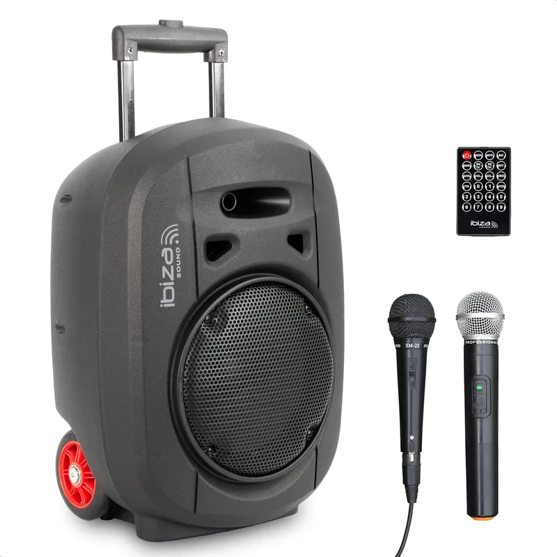 Ibiza ▫️ PORT8UHF-MKII-TWS - Altifalante portátil de 8"/400 W MAX com 1 microfone com fio e 1 microfone UHF, comando à distância e mala de transporte - Bluetooth, USB, SD e TWS - 6-8 horas de autonomia