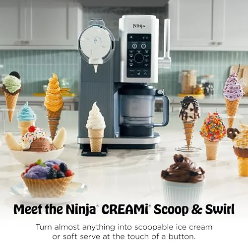 Ninja ▫️ CREAMi Swirl - Máquina para fazer gelados e porções cremosas, sorvete, batidos, iogurte gelado, programa de baixas calorias e muito mais, 13 em 1, cabo ergonómico e (2) pintas CREAMi Swirl de 16 onças, para 2