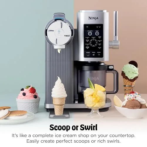 Ninja ▫️ CREAMi Swirl - Máquina para fazer gelados e porções cremosas, sorvete, batidos, iogurte gelado, programa de baixas calorias e muito mais, 13 em 1, cabo ergonómico e (2) pintas CREAMi Swirl de 16 onças, para 5
