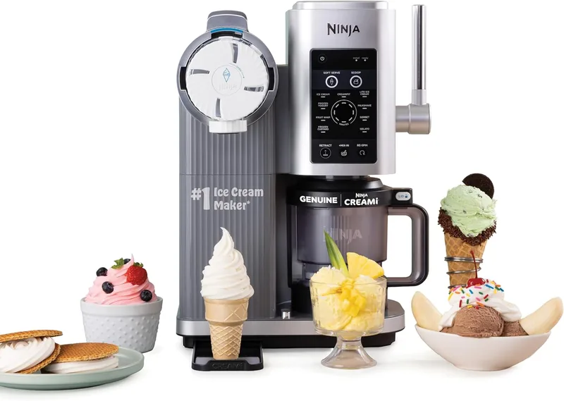 Ninja ▫️ CREAMi Swirl - Máquina para fazer gelados e porções cremosas, sorvete, batidos, iogurte gelado, programa de baixas calorias e muito mais, 13 em 1, cabo ergonómico e (2) pintas CREAMi Swirl de 16 onças, para