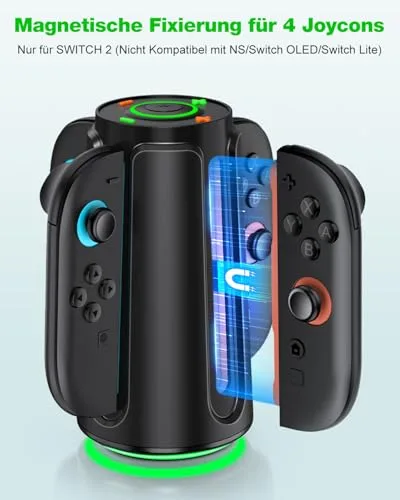 Coogamefly ▫️ Estação de carregamento para o comando da Nintendo Switch 2, estação de carregamento compatível com os Joy-Con da Nintendo Switch, modos de iluminação RGB, acessórios para a estação de carregamento da Switch, oval 3