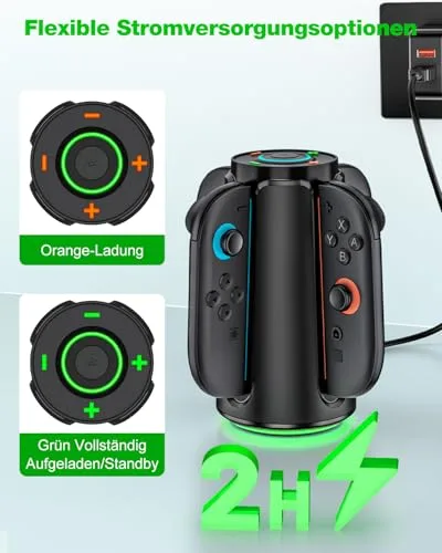 Coogamefly ▫️ Estação de carregamento para o comando da Nintendo Switch 2, estação de carregamento compatível com os Joy-Con da Nintendo Switch, modos de iluminação RGB, acessórios para a estação de carregamento da Switch, oval 4
