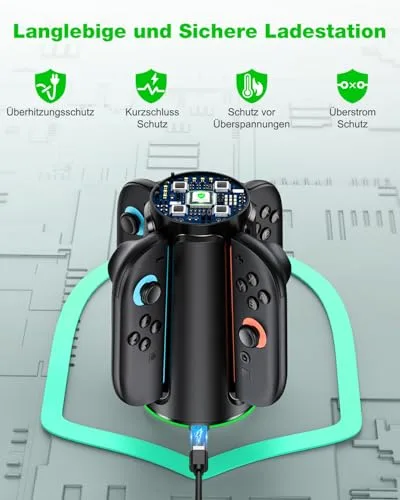 Coogamefly ▫️ Estação de carregamento para o comando da Nintendo Switch 2, estação de carregamento compatível com os Joy-Con da Nintendo Switch, modos de iluminação RGB, acessórios para a estação de carregamento da Switch, oval 5