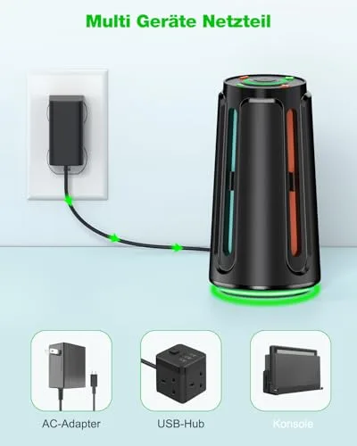 Coogamefly ▫️ Estação de carregamento para o comando da Nintendo Switch 2, estação de carregamento compatível com os Joy-Con da Nintendo Switch, modos de iluminação RGB, acessórios para a estação de carregamento da Switch, oval 7