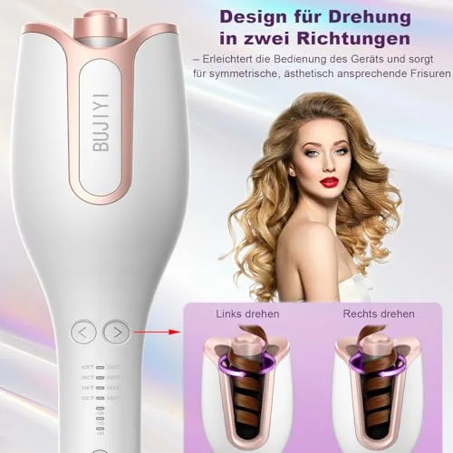BUJIYI ▫️ Ferro de ondular automático, para cabelos ondulados, com 4 níveis de temperatura ajustáveis, 3 opções de tempo de aquecimento, design anti-queimaduras, não danifica o cabelo (branco) 2