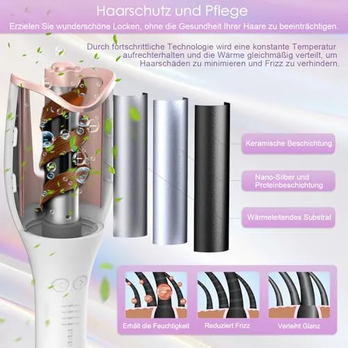 BUJIYI ▫️ Ferro de ondular automático, para cabelos ondulados, com 4 níveis de temperatura ajustáveis, 3 opções de tempo de aquecimento, design anti-queimaduras, não danifica o cabelo (branco) 4