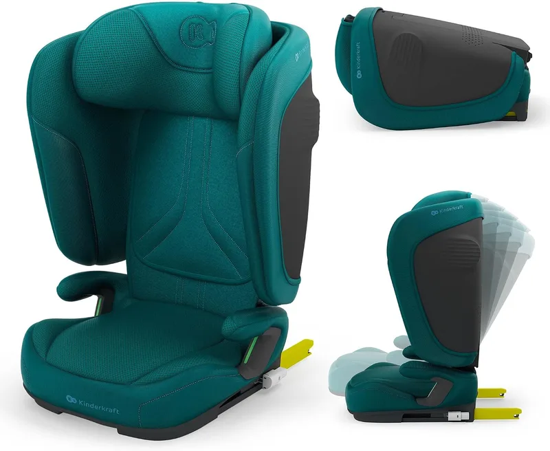 Kinderkraft ▫️ UNITY 2 i-Size, Cadeira auto dobrável 100–150 cm, Aproximadamente dos 3,5 aos 12 anos, Apoio de cabeça ajustável, Estofo com sistema AIR FLOW, Encosto ajustável em 5 posições, Verde
