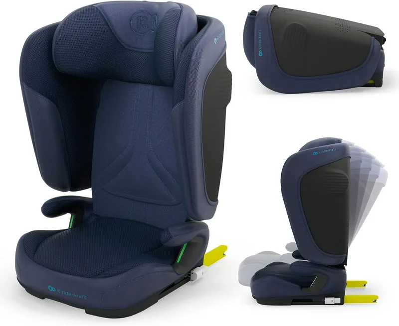 Kinderkraft ▫️ UNITY 2 i-Size, Cadeira auto dobrável 100–150 cm, dos 3,5 aos 12 anos aproximadamente, Apoio de cabeça ajustável, Estofo com sistema AIR FLOW, Encosto ajustável em 5 posições, Azul