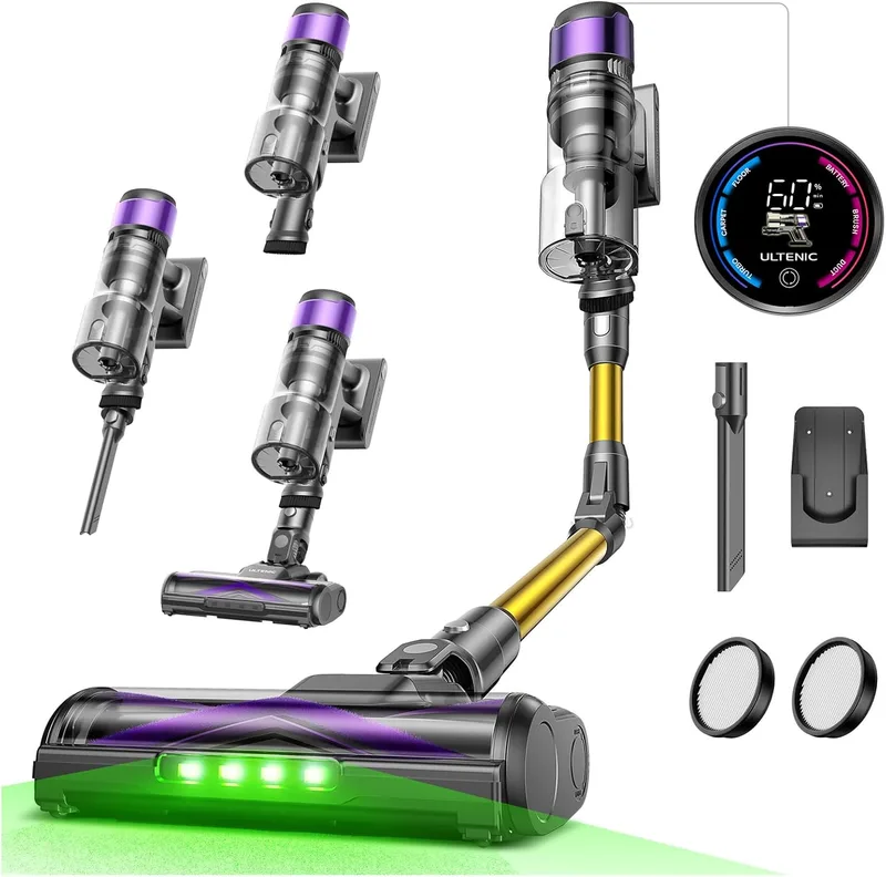 Ultenic ▫️ U20 Aspirador sem fio 55 kPa/55 min, escova anti-emaranhamento melhorada, aspirador tipo vassoura com braço flexível, limpeza ultraprofunda debaixo dos móveis sem necessidade de se agachar, para tapetes/pêlos de animais de estimação