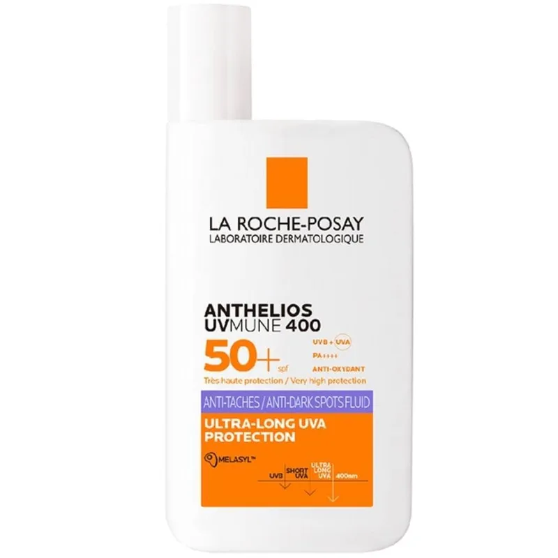 La Roche-Posay ▫️ Anthelios UVmune 400 Fluido antimanchas FPS 50+, 50 ml | Protege dos raios UVA ultralongos e ajuda a corrigir o tom de pele irregular e as manchas escuras. Desenvolvido em colaboração com dermatologistas.