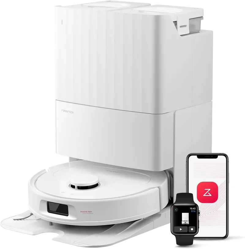 roborock ▫️ Aspirador robô QV 35S, sucção HyperForce 10000 Pa com base multifuncional, escovas duplas anti-emaranhado, 2 esfregonas rotativas, elevação automática de 10 mm, limpeza e secagem automáticas, branco