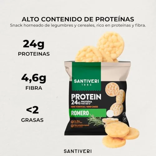 SANTIVERI ▫️ Mini Panquecas Proteicas com Sabor a Alecrim, Snack Proteico com 24 g de Proteína, Rico em Fibra, com Azeite, Sem Glúten nem Lactose – 50 g 2