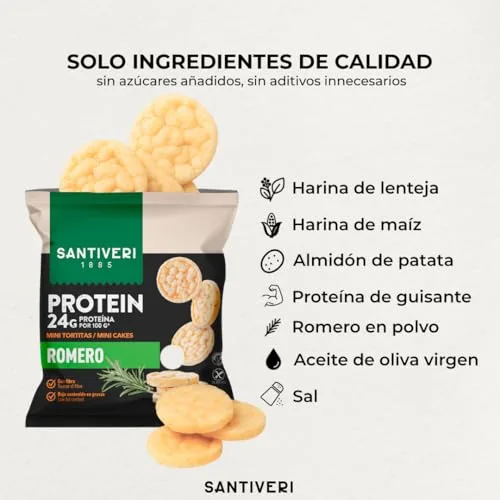 SANTIVERI ▫️ Mini Panquecas Proteicas com Sabor a Alecrim, Snack Proteico com 24 g de Proteína, Rico em Fibra, com Azeite, Sem Glúten nem Lactose – 50 g 4