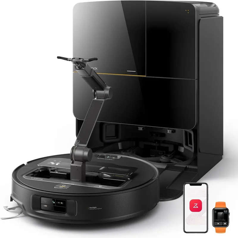 roborock ▫️ Aspirador robô Saros Z70 com braço mecânico OmniGrip dobrável de 5 eixos, sucção de 22000 Pa, sistema anti-emaranhamento duplo, design ultrafino de 7,98 cm e prevenção de 108 coberturas, preto
