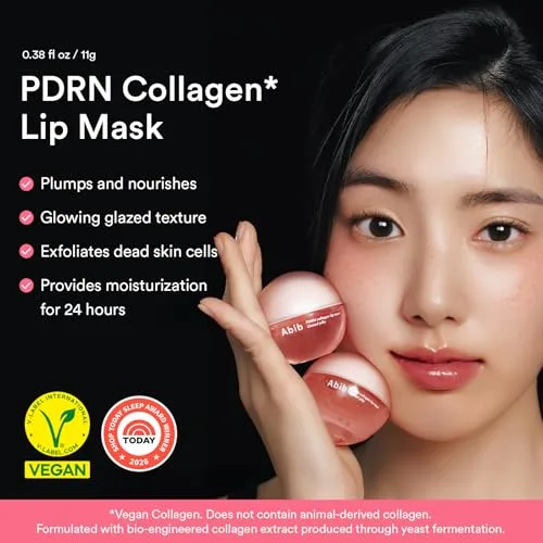 Abib ▫️ PDRN Collagen Lip Mask Glazed Jelly 0,38 fl oz / 11 ml | Máscara labial hidratante coreana, bálsamo noturno (Overnight Sleeping Mask) para lábios secos e gretados, presente ideal para mulheres 2