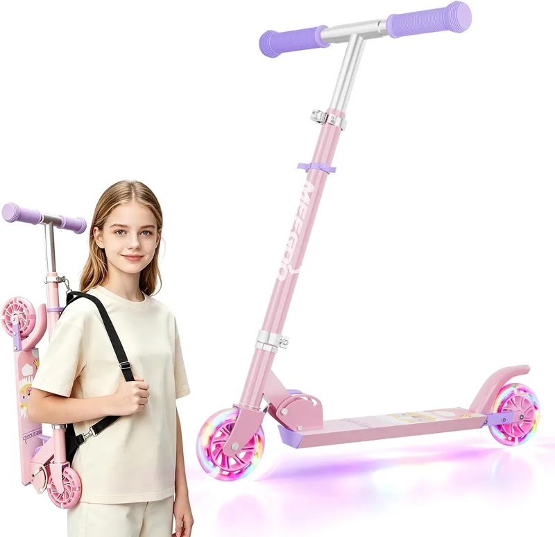MEE GOO ▫️ Patinete infantil em alumínio, dobrável, com altura ajustável, travão de mão e campainha, para crianças a partir dos 8 anos