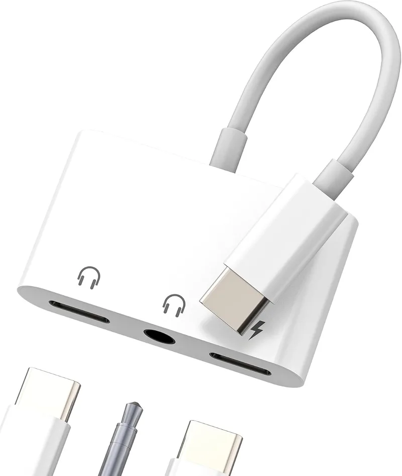 WASRUYI ▫️ Adaptador USB-C para auscultadores com conector jack de 3,5 mm para iPhone 16 e 15; carregador compatível com Samsung; cabo de áudio AUX divisor; conector tipo C; conector para Apple iPad; acessórios para telemóveis
