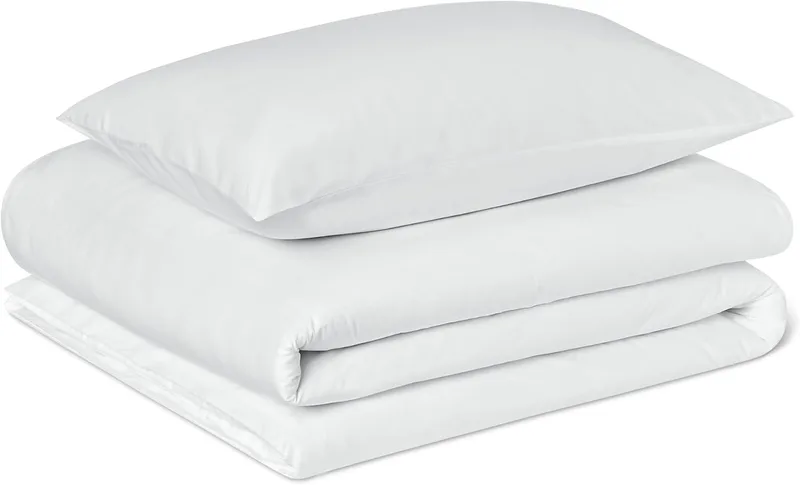 Amazon Basics ▫️ Conjunto de Capa de Edredão Cama 80/90 Algodão Orgânico, 2 Peças, Capa de Edredão 135 x 200 cm e 1 Fronha 50 x 80 cm, Branco