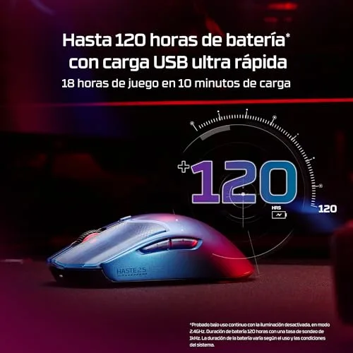 HyperX ▫️ Pulsefire Haste 2 S - Rato para jogos sem fios, estrutura em magnésio, ultraleve (64 g), autonomia de 120 horas, patins em vidro, sensor de 26K, cor azul 2