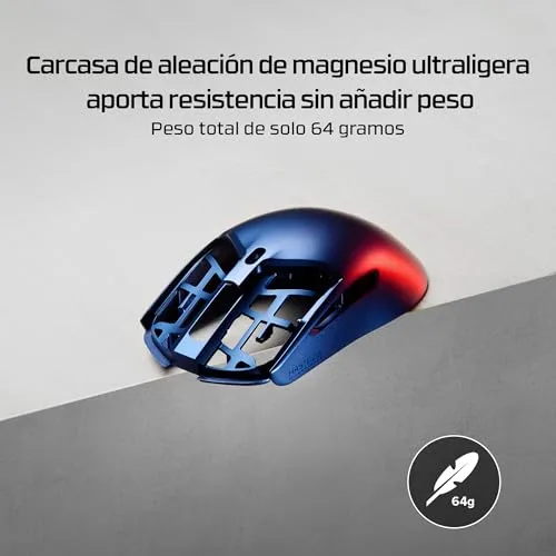 HyperX ▫️ Pulsefire Haste 2 S - Rato para jogos sem fios, estrutura em magnésio, ultraleve (64 g), autonomia de 120 horas, patins em vidro, sensor de 26K, cor azul 3