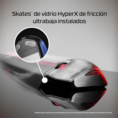 HyperX ▫️ Pulsefire Haste 2 S - Rato para jogos sem fios, estrutura em magnésio, ultraleve (64 g), autonomia de 120 horas, patins em vidro, sensor de 26K, cor prateada 4