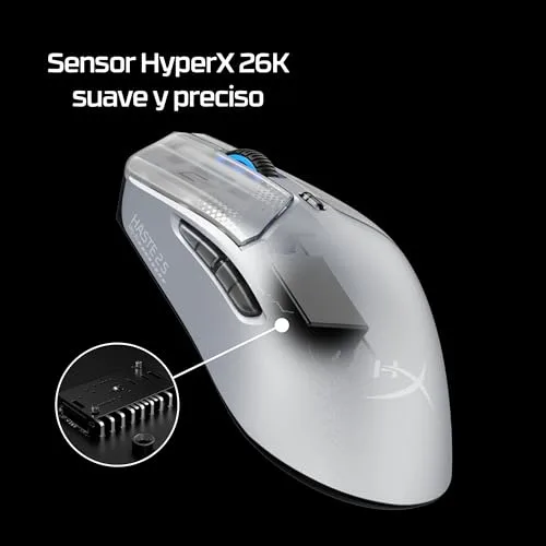 HyperX ▫️ Pulsefire Haste 2 S - Rato para jogos sem fios, estrutura em magnésio, ultraleve (64 g), autonomia de 120 horas, patins em vidro, sensor de 26K, cor prateada 6