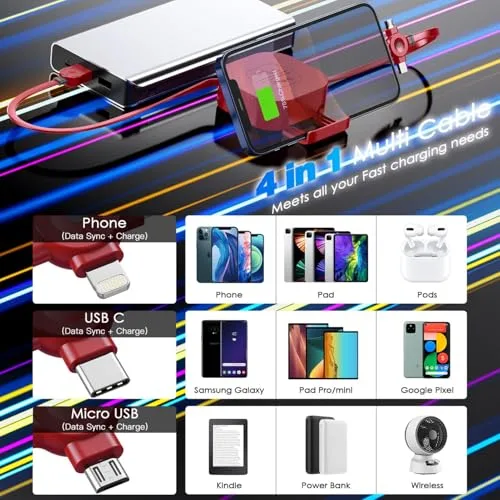 ASICEN ▫️ Cabo USB multisserviço retrátil de 1,2 m, com suporte para carregamento rápido, 4 em 1 3