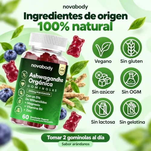 Novabody ▫️ Gomas de Ashwagandha 2000 mg, sem açúcar, 100% naturais, veganas, de alta potência 3
