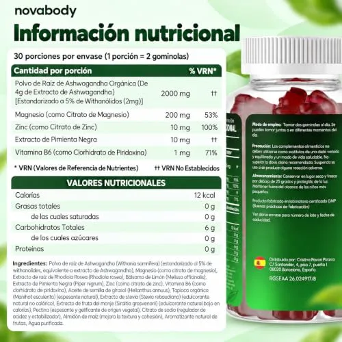 Novabody ▫️ Gomas de Ashwagandha 2000 mg, sem açúcar, 100% naturais, veganas, de alta potência 5