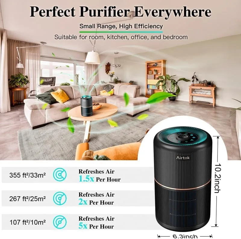 AIRTOK ▫️ Purificador de ar purificador de ar com esponja perfumada, filtro HEPA para alergias, fumo, pêlos de animais e odores, com luz noturna, temporizador, bloqueio para crianças, 25 dB 4