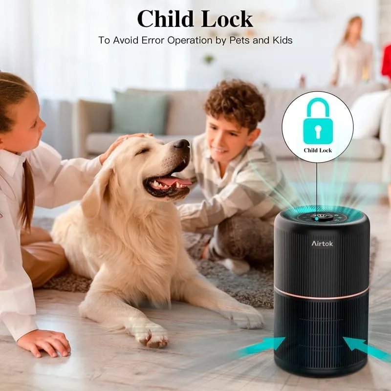 AIRTOK ▫️ Purificador de ar purificador de ar com esponja perfumada, filtro HEPA para alergias, fumo, pêlos de animais e odores, com luz noturna, temporizador, bloqueio para crianças, 25 dB 6