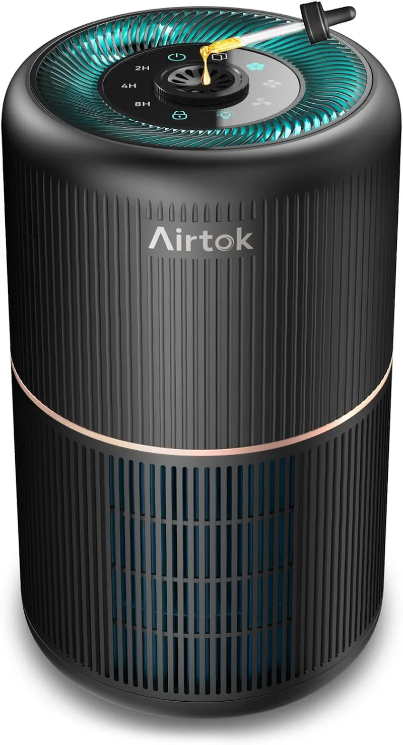 AIRTOK ▫️ Purificador de ar purificador de ar com esponja perfumada, filtro HEPA para alergias, fumo, pêlos de animais e odores, com luz noturna, temporizador, bloqueio para crianças, 25 dB