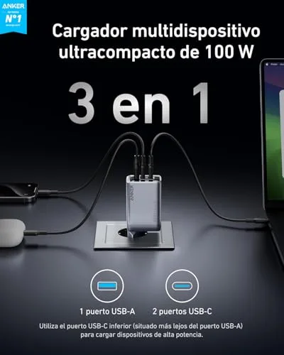 Anker ▫️ Carregador de parede USB-C Prime de 100 W com 3 portas GAN 2