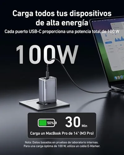 Anker ▫️ Carregador de parede USB-C Prime de 100 W com 3 portas GAN 3