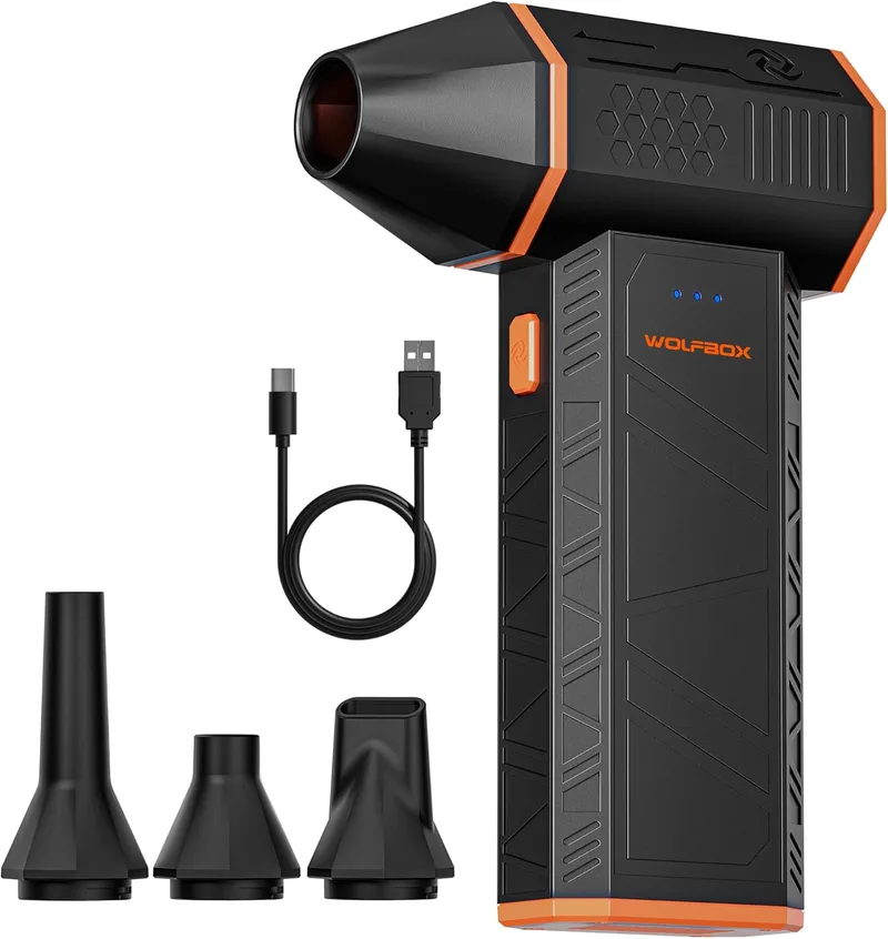 WOLFBOX ▫️ Soprador de ar elétrico sem fios de 110 000 rpm, mini soprador ajustável com 3 velocidades e carregamento rápido