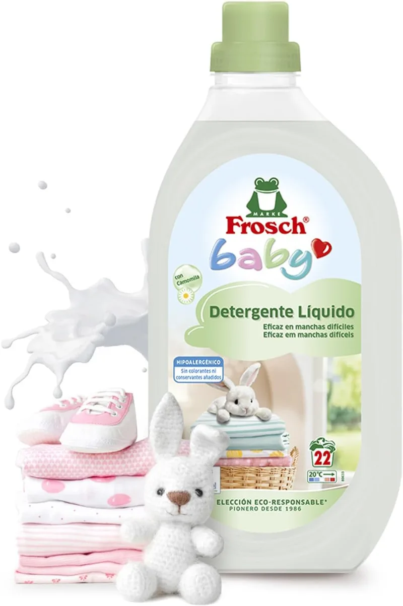 Frosch ▫️ Baby - Detergente líquido para máquinas de lavar roupa de bebé, adequado para peles sensíveis, amigo do ambiente e hipoalergénico - Reduz o risco de irritação - 1,5 L