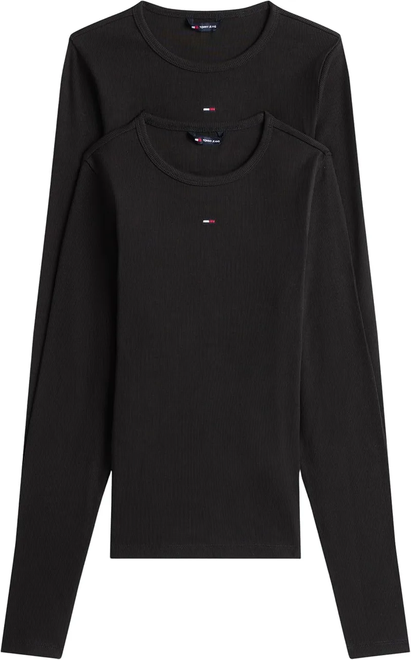 Tommy Jeans ▫️ Camisolas de manga comprida, conjunto de 2 para homem, corte justo, Essential Rib, gola redonda