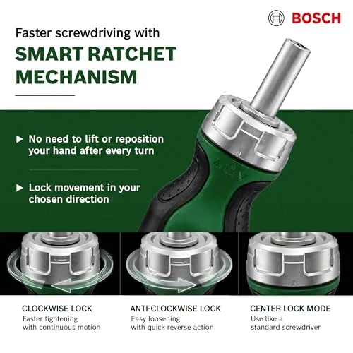 Bosch Professional ▫️ Chave de fendas de catraca da Bosch com ponta curta + 6 pontas 3