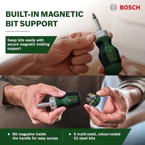 Bosch Professional ▫️ Chave de fendas de catraca da Bosch com ponta curta + 6 pontas 4