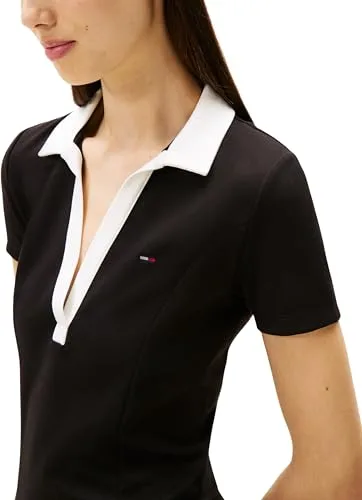 Tommy Jeans ▫️ Vestido estilo polo para mulher, corte contrastante, tipo «fit & flare», mini 4