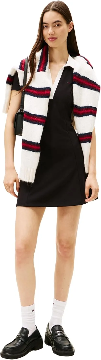 Tommy Jeans ▫️ Vestido estilo polo para mulher, corte contrastante, tipo «fit & flare», mini