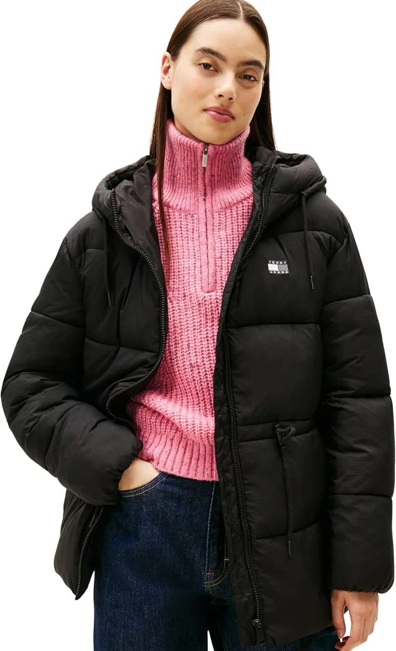 Tommy Jeans ▫️ Tjw Casaco Midi com Capuz e Enchimento Acréscimo Dw0dw21626 Casaco acolchoado para mulher