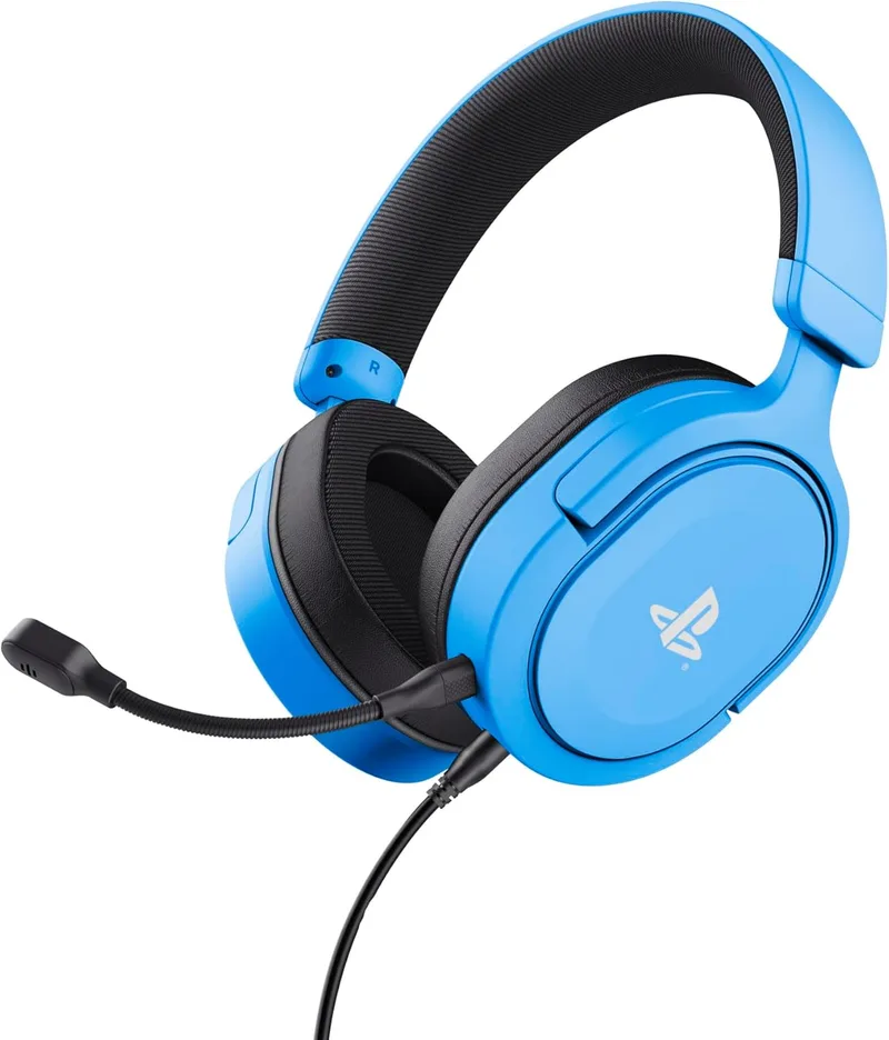 GXTrust ▫️ 498B Forta Auscultadores PS5 com Licença Oficial para a PlayStation 5, Drivers de 50 mm, Áudio 3D, Arco ajustável, Microfone removível, Cabo de 1,2 m, Auscultadores para jogos, Azul