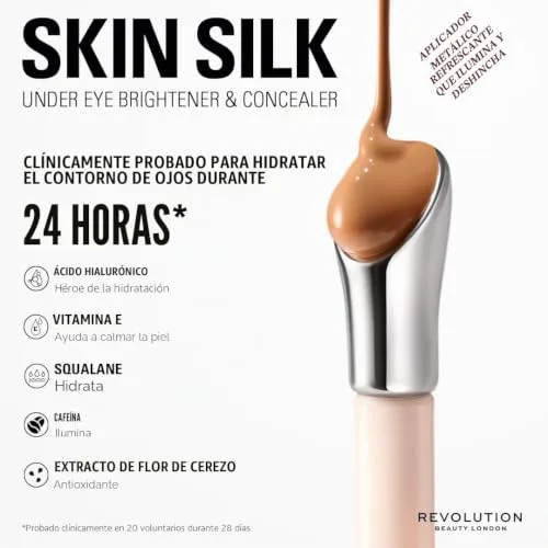 Revolution Beauty London ▫️ Revolution Skin Silk Radiant Serum - Iluminador para os olhos - Hidrata e suaviza com ácido hialurónico e esqualano - Vegan e sem testes em animais - Laranja escuro - 4 ml 4