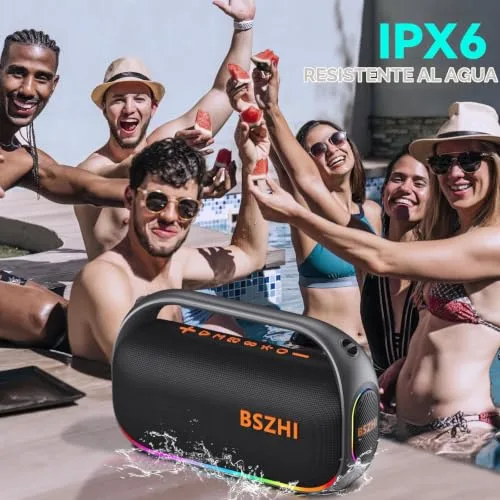 BSZHI ▫️ Altifalantes Bluetooth portáteis com dois subwoofers de 80 W, altifalante grande estéreo com graves potentes, som portátil, IPX6, sem fios, TWS, para uso ao ar livre, festas, (Preto) 3