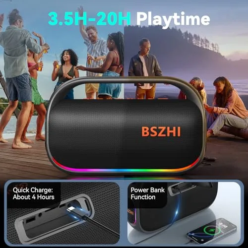 BSZHI ▫️ Altifalantes Bluetooth portáteis com dois subwoofers de 80 W, altifalante grande estéreo com graves potentes, som portátil, IPX6, sem fios, TWS, para uso ao ar livre, festas, (Preto) 6
