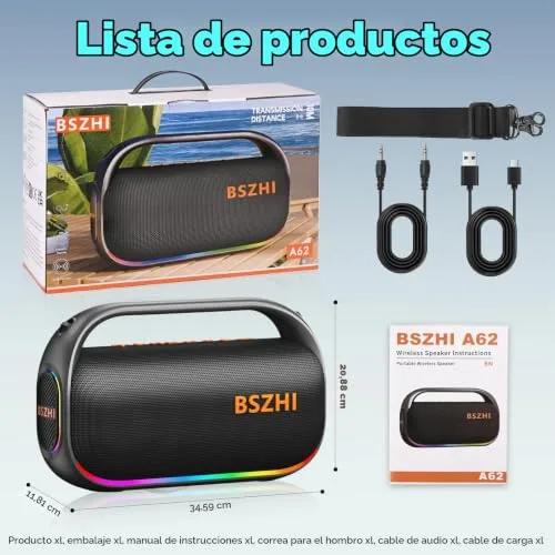 BSZHI ▫️ Altifalantes Bluetooth portáteis com dois subwoofers de 80 W, altifalante grande estéreo com graves potentes, som portátil, IPX6, sem fios, TWS, para uso ao ar livre, festas, (Preto) 7